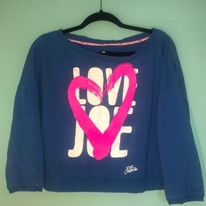 🦋 Joe Boxer Off Shoulder Crop Crew Blue Sweatshirt